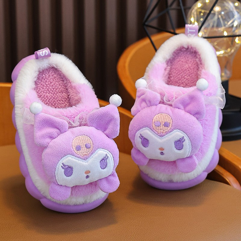 Winter Warm Cute Cartoon Indoor Mule Soft Non-slip Fluffy Slippers For Kids Teen Boys Girls Children Home Cotton Shoes Size 24-4