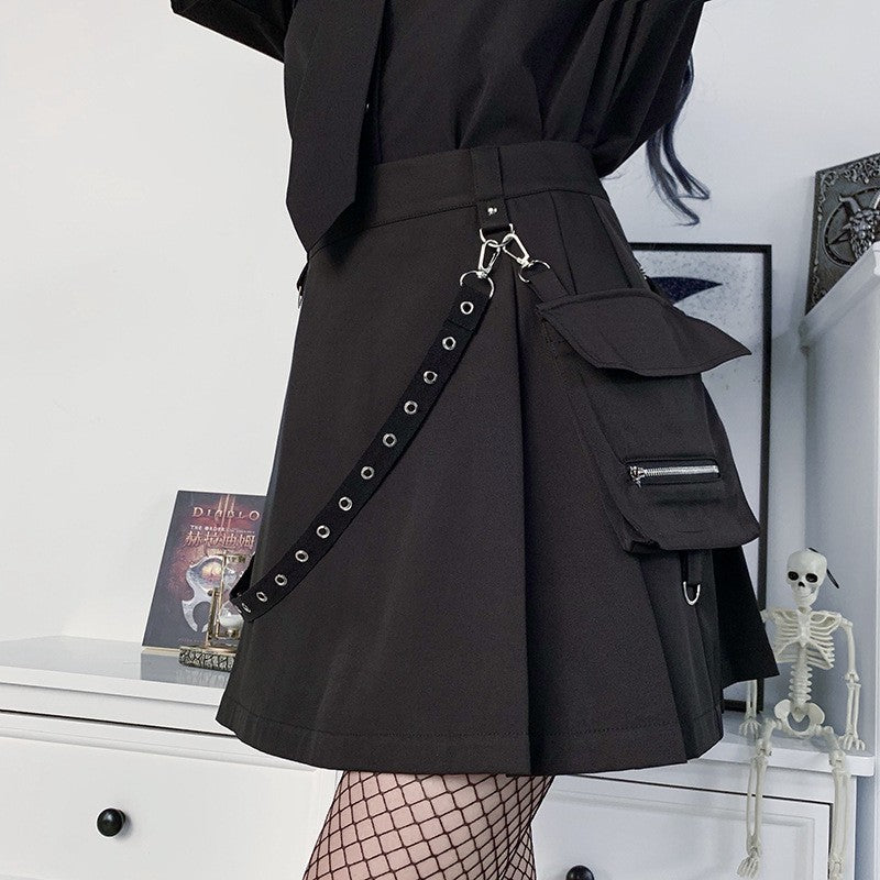 Plus Size Harajuku Punk Gothic Black High Waist Black Skirts Women Sexy Patchwork Bandage Mini Female Streetwear