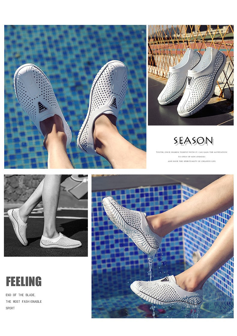 2025 Breathable Summer Men Slippers Outdoor Water Shoes Hollow Ultra Light Beach Shoes Casual Men Sandals Black Garden Shoes