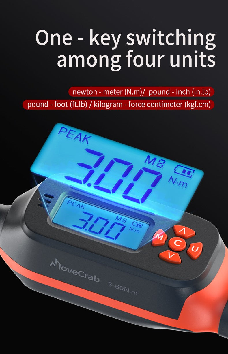 MOVECRAB Digital Torque Wrench 1.5-340N.m with Preset Values 2% Accuracy Buzzer and LED Flash Notification