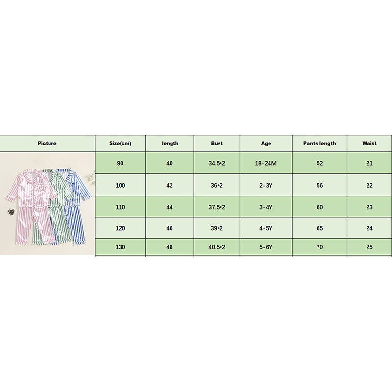 Kid Girls Boys Fall Pajamas Set Stripe Print Long Sleeve Shirts Tops Long Pants Satin 2 Pieces Lounge Suit Sleepwear