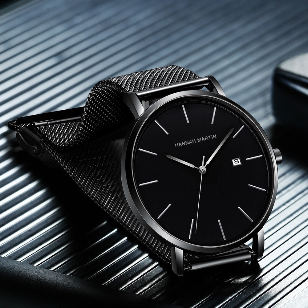 Classic Bauhaus Design Men Watch Dark Blue Japan Quartz Waterproof Stainless Steel Fashion Business Calendar Ultra Thin Watches