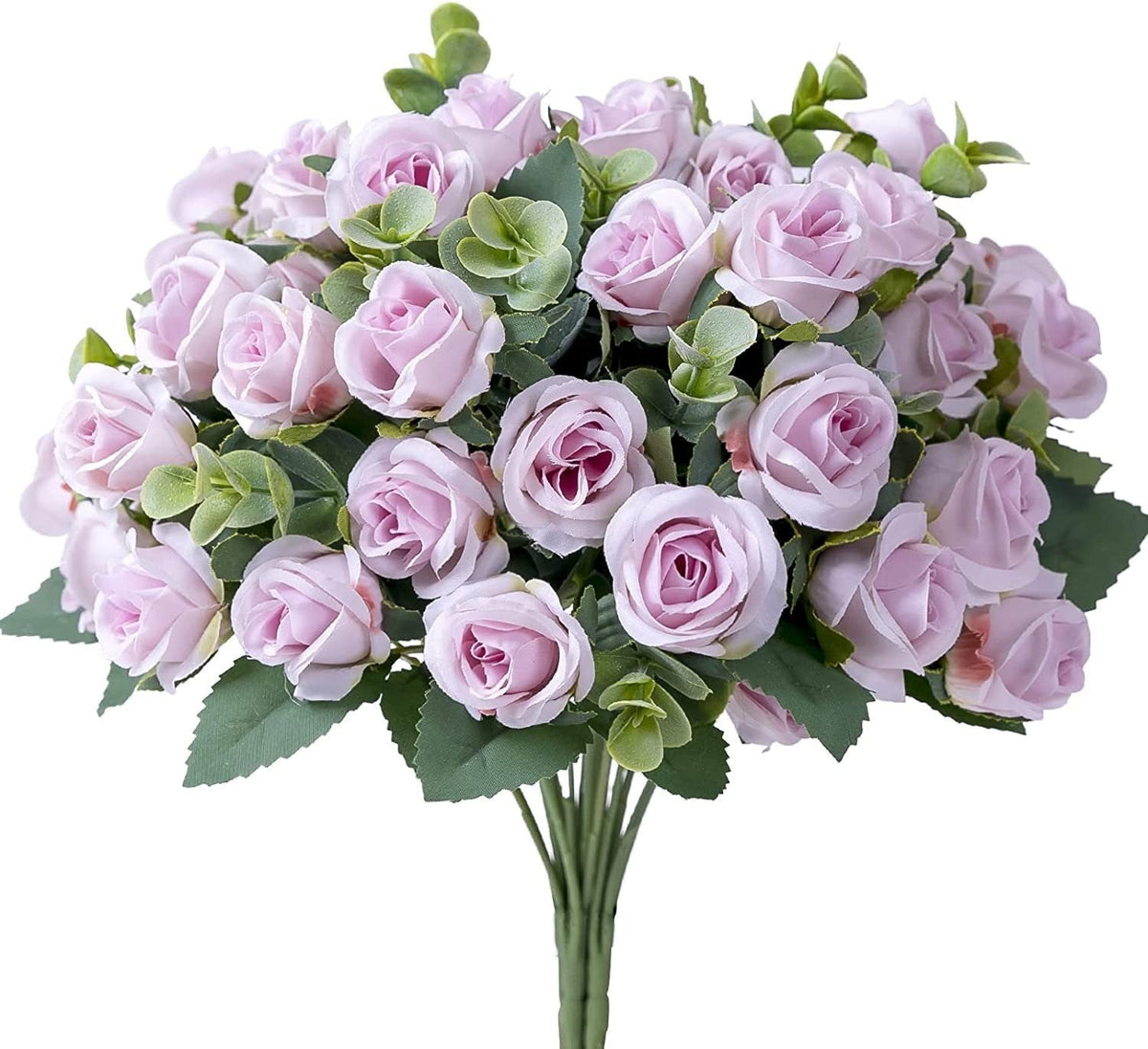 10 Heads pink Artificial Silk Rose Flowers Fake White Eucalyptus Peony Flower Bouquet, for Home Wedding Party Garden Decoration