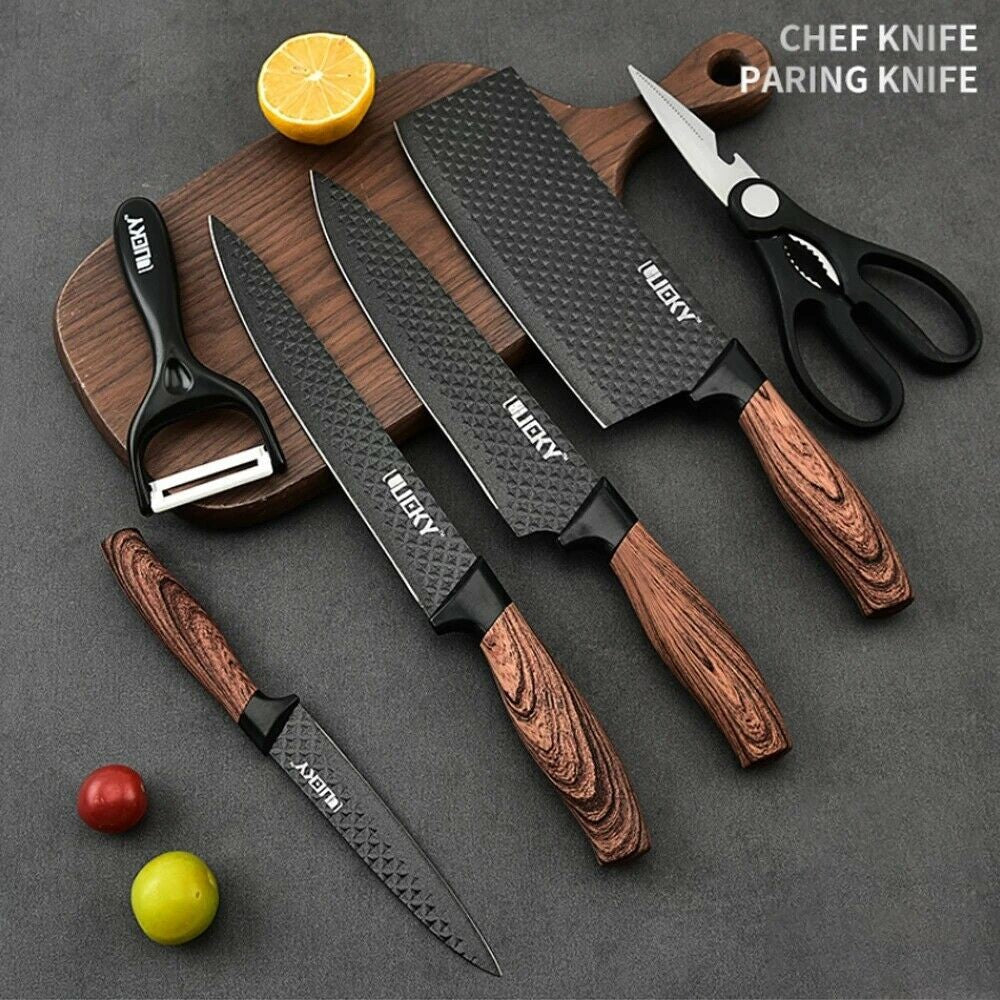 ZENG Kitchen Knives Sets Sharp Stainless Steel Chef Knife,Cleaver,Scissors Vegetable Fruit Peeler Unitly Knife Kitchen Tool Se