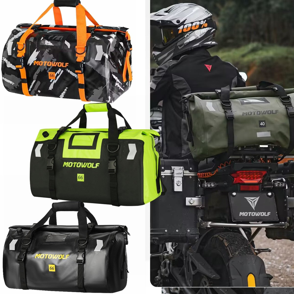Universal Motorcycle Waterproof Tail Bags Back Seat Bags Cycling Camping Travel Bag Motorbike Scooter Sport Luggage Pack 66L 40L