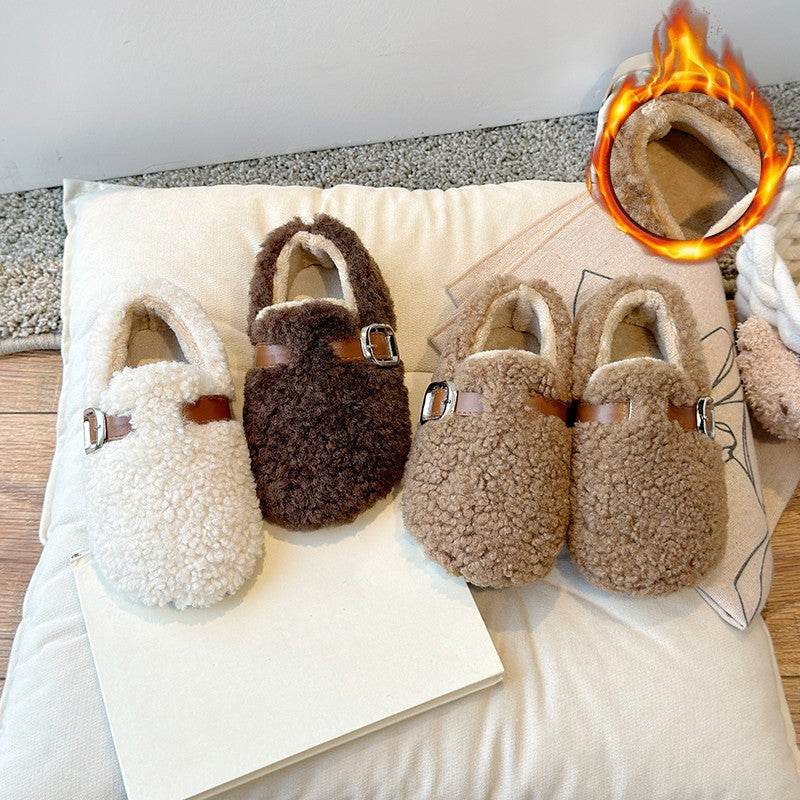 Winter Children's Shoes 2025 New Girls Fluffy Cotton Shoes Soft Bottom Non-slip Kids Fashion Simple Plush Shoes Trend Versatile