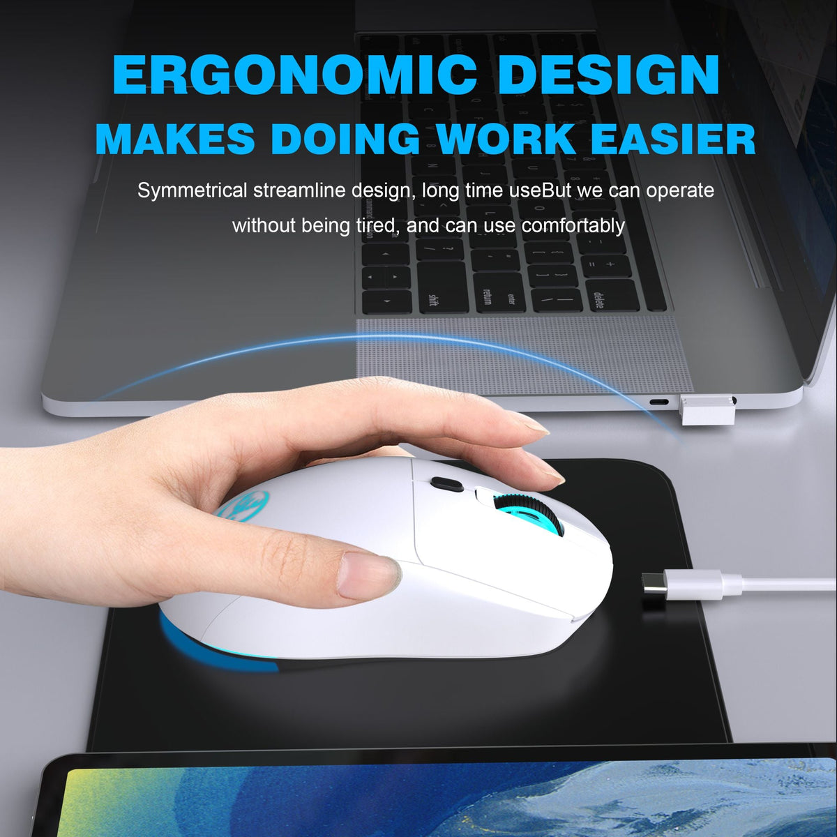 Rechargeable 2.4G USB Wireless Mouse Adjustable 3600dpi 7 Colors RGB Comfortable Mice for Home Office Laptop Computer Gamer