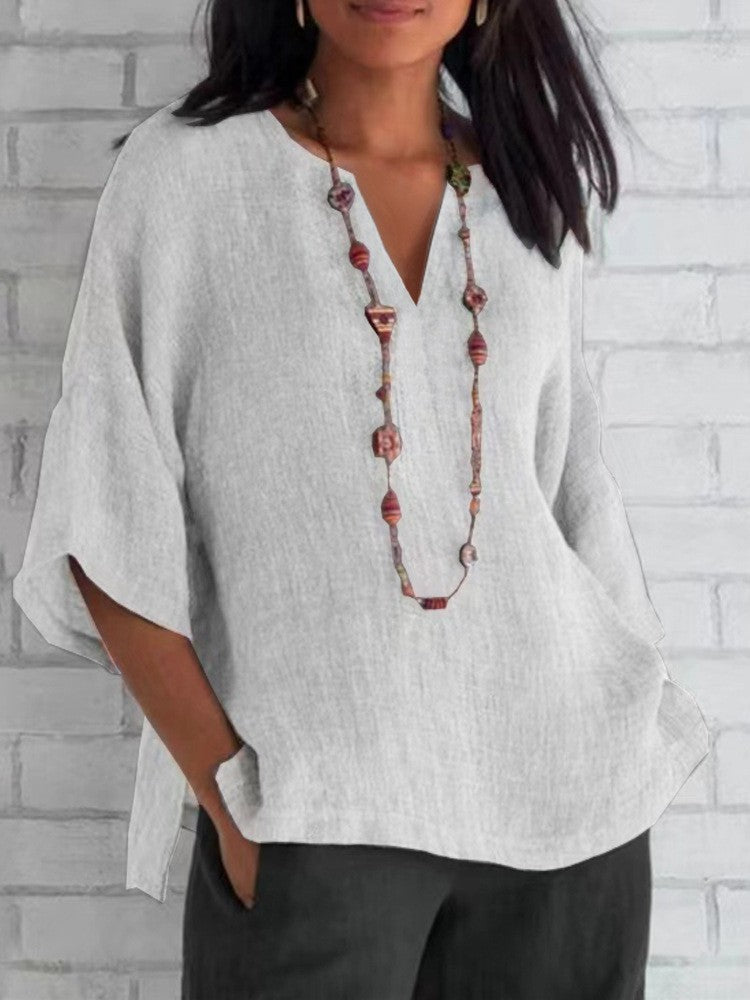 Women's Cotton Shirt 2024 Summer V-Neck Loose Casual Blouse Women Top Femme ?????? ??????? Bluzki Damskie Letnie Black Blouse