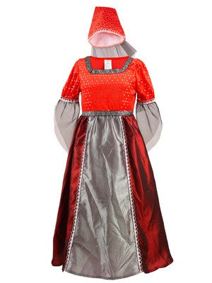 Girls Medieval Vintage Long Dress with Hat Set, Kids Fairytale Themed Costume for Halloween Party & School Performance