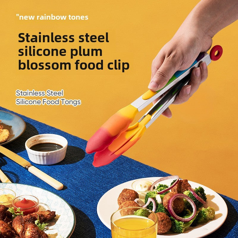 Heat-resistant silicone food tongs kitchen tool stainless steel food tongs anti-scald steak tongs barbecue tongs bread tongs