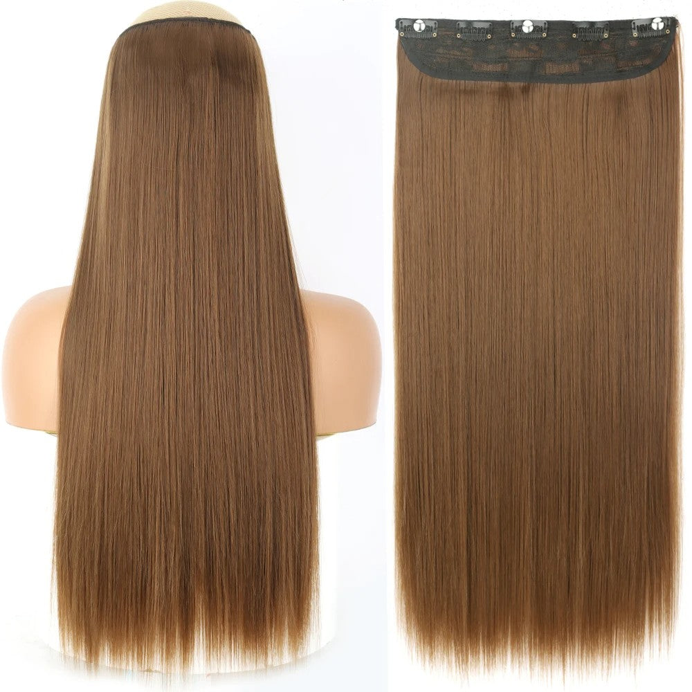 Long Straight Hairstyle 5 Clip Natural Hair Extension Synthetic Fiber Heat-Resistant Hairpiece 22"32" Black Brown Blonde