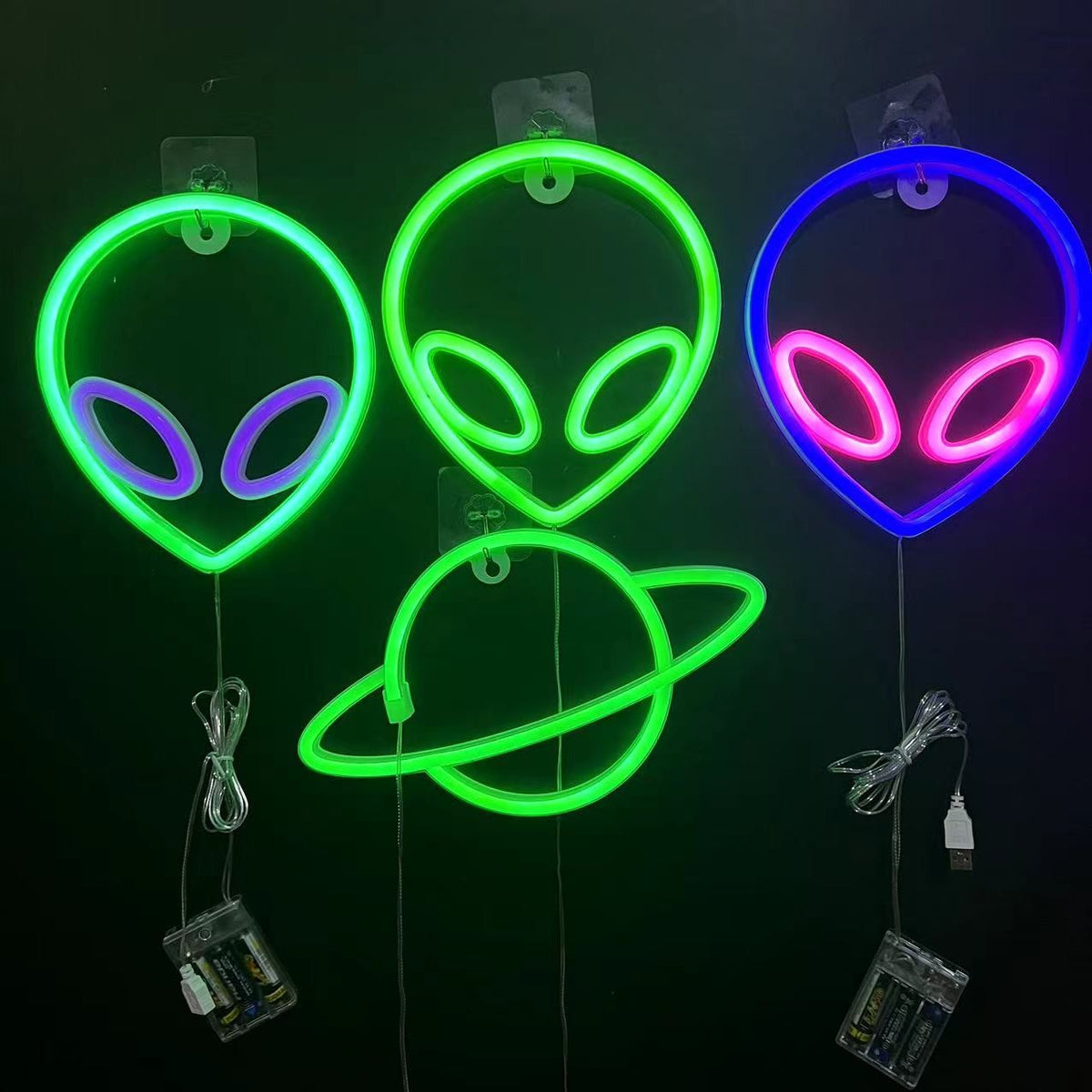 Neon Sign Alien Face Shaped Wall Hanging Lights for Home Game Room Saucerman Plant LED Night Lamps Xmas Party Holiday Art Decor