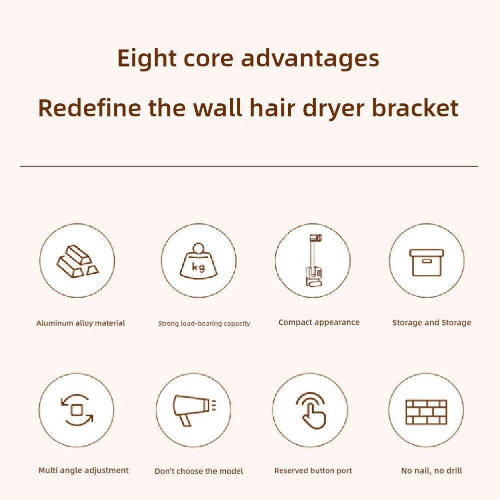 Angle Adjustable Hair Dryer Holder Non-Drilling Wall-Mounted Hair Dryer Stand For Bathroom Free-hand Lazy Storage Rack Shelf