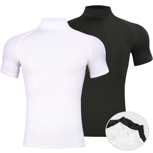 Mens Bodybuilding Sports Tight T-shirt Summer Compression Turtleneck Short Sleeve Gym Fitness Running Quick Dry Male Workout Top