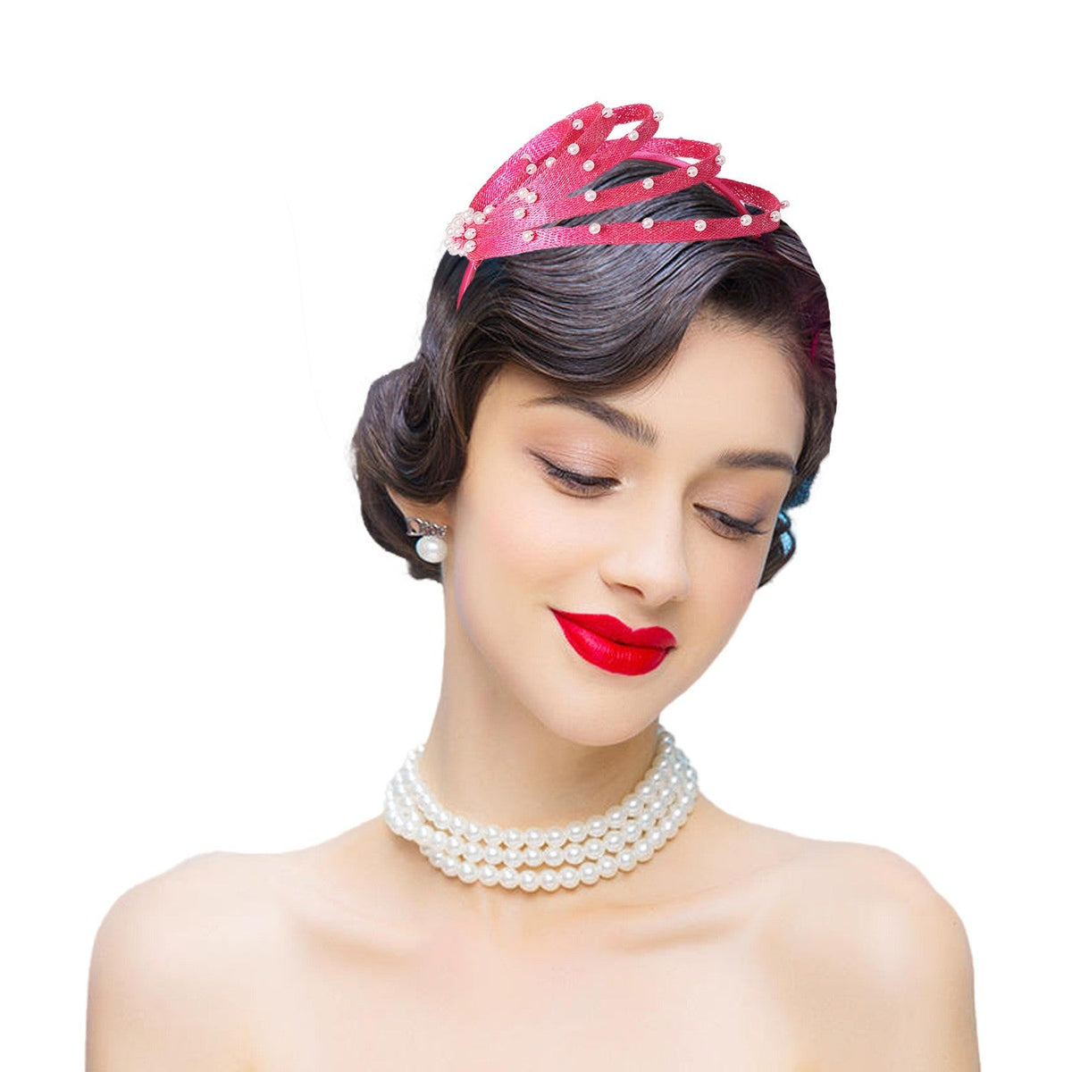 Royal Blue Fascinator Hat with Faux Pearls - Elegant Wedding Headdress, Derby Hats for Women, Cocktail Tea Party Church Events