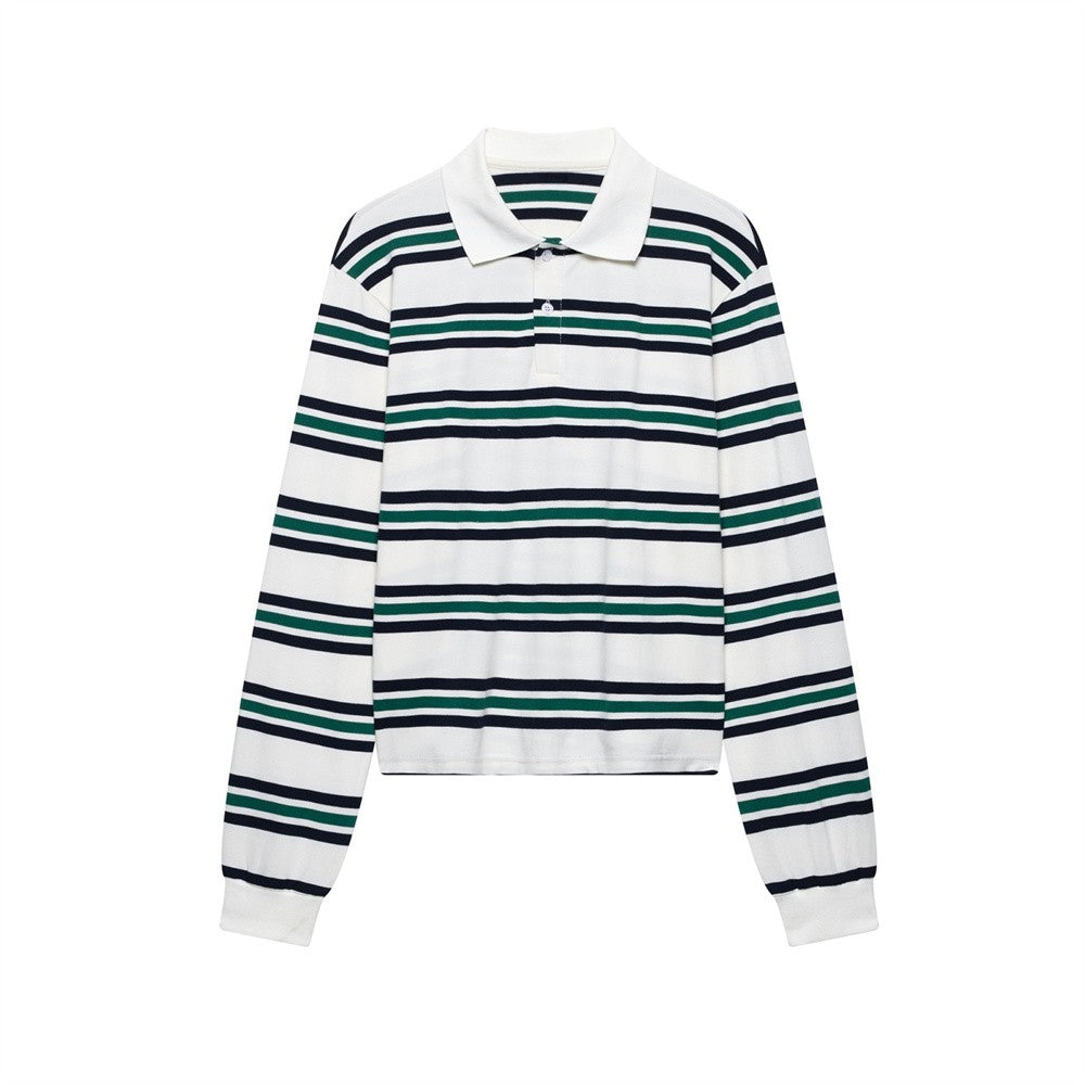 UNIZERA 2025 Women's Long - Sleeve Striped Polo - style Shirts in Burgundy and White with Contrasting Collars for a Casual Look