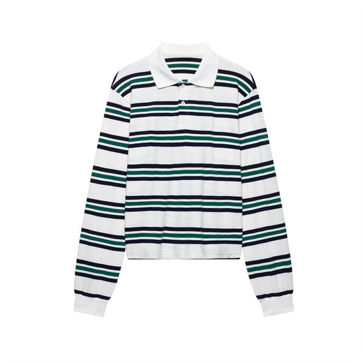 UNIZERA 2025 Women's Long - Sleeve Striped Polo - style Shirts in Burgundy and White with Contrasting Collars for a Casual Look