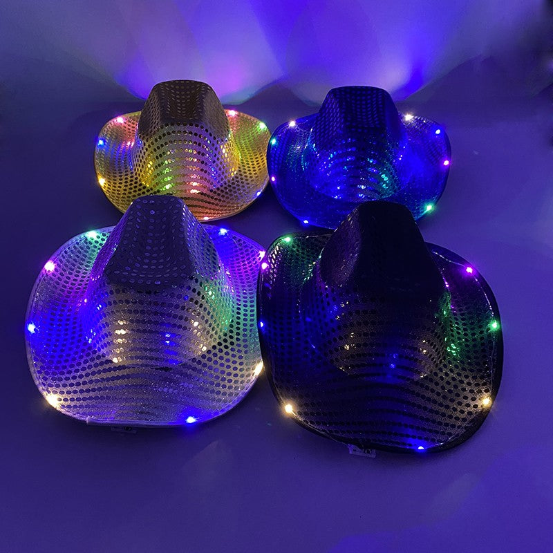 Wireless LED Western Cowboy Hat Light Up Cowboy Hat Disco Bride Pink Cowgirl Hat Concert NightClub Wedding Costumes Accessories