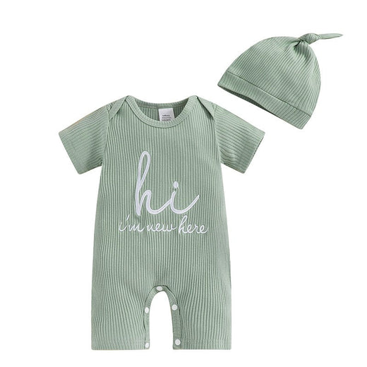 Baby Boys Rompers Letter Print Round Neck Short Sleeve Toddler Summer Clothes Bodysuits Jumpsuits with Hat