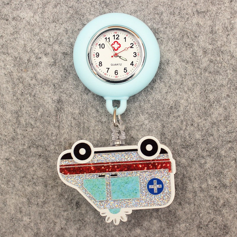 Glitter Acrylic Hospital Acrylic Heart Stethoscope Lovely Nurse Doctor Alligator Clip Pocket Watches Medical Hang Clock Gift