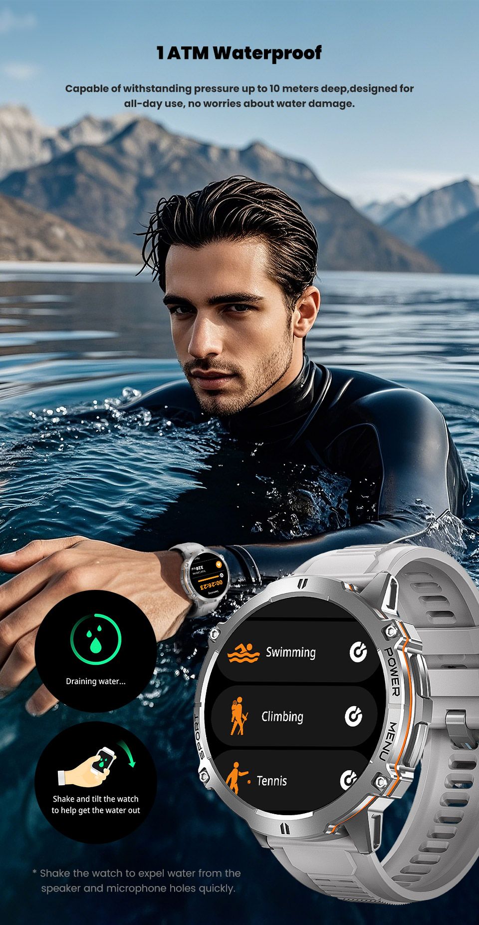 2026 Newly upgraded GPS Military Sports Smart Watch 1000mAh 1.7-inch AMOLED Compass Altimeter Call 10ATM Waterproof Sports Watch
