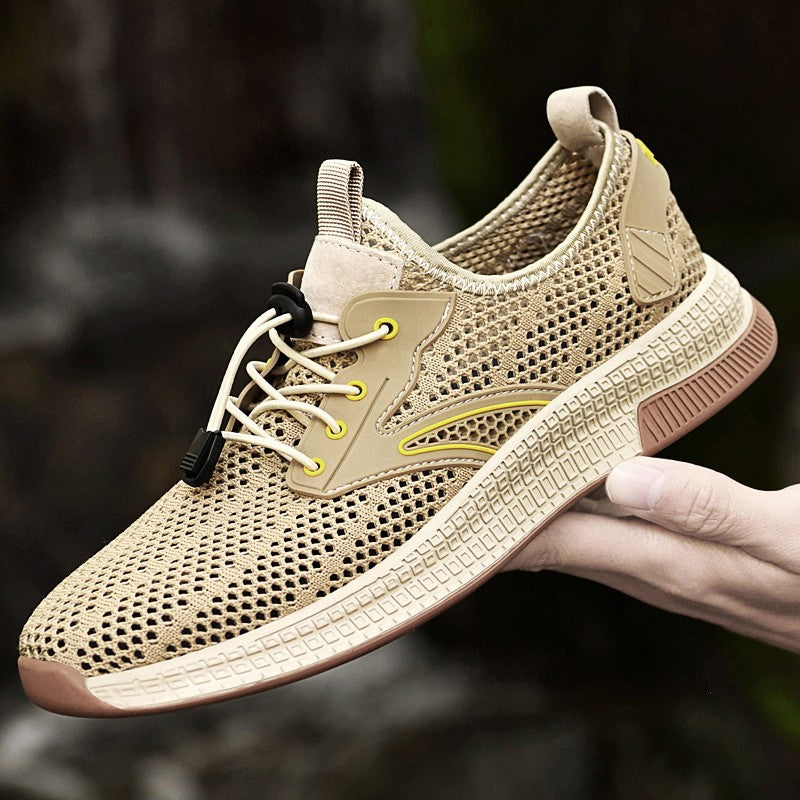 Outdoor Men Casual Shoes Genuine Leather Mens Shoes Brand Climbing Hiking Travel Shoes Breathable Man Sneakers Summer Footwear