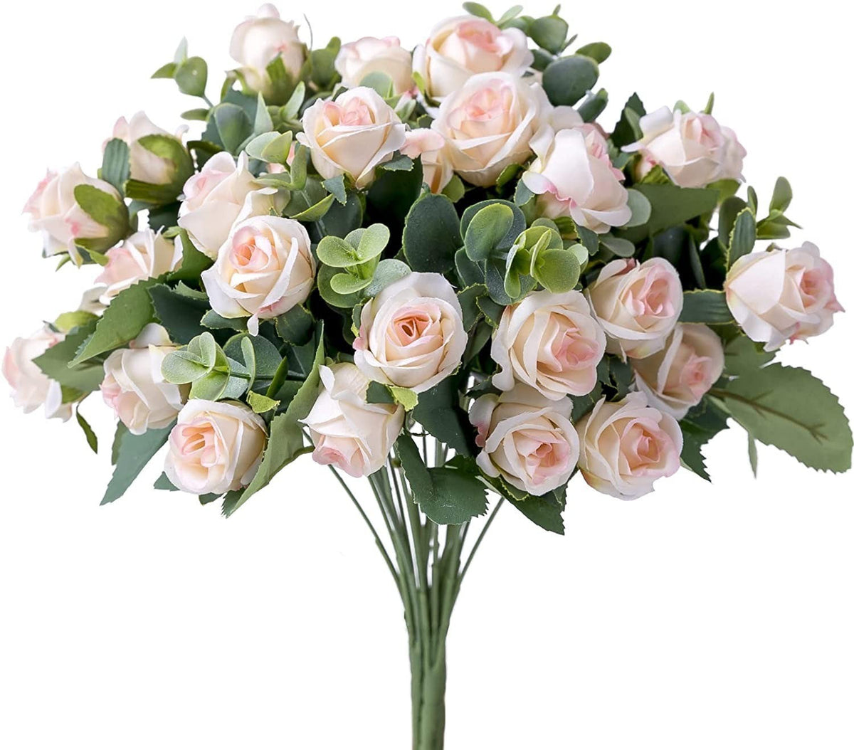 10 Heads pink Artificial Silk Rose Flowers Fake White Eucalyptus Peony Flower Bouquet, for Home Wedding Party Garden Decoration
