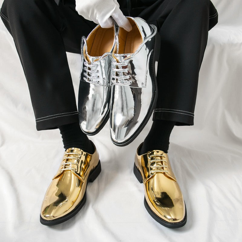 Large Size 38-50 Pointed Leather Shoes Man Business Performance Men's Dress Shoes Luxury Golden Bright Shoes Man Wedding Shoes