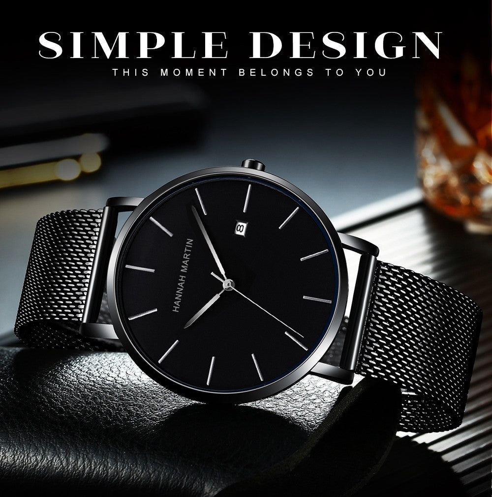 Classic Bauhaus Design Men Watch Dark Blue Japan Quartz Waterproof Stainless Steel Fashion Business Calendar Ultra Thin Watches