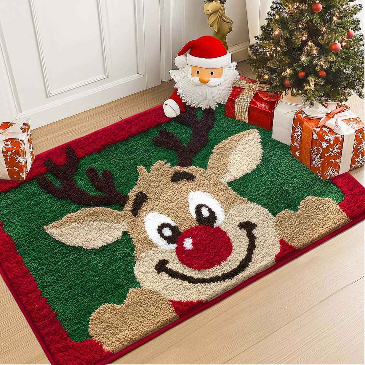 VIAMA Christmas Bathroom Rug Cute Plush Living Room & Bedroom Rug Non-Slip Absorbent Entryway Doormat Holiday Home Decor