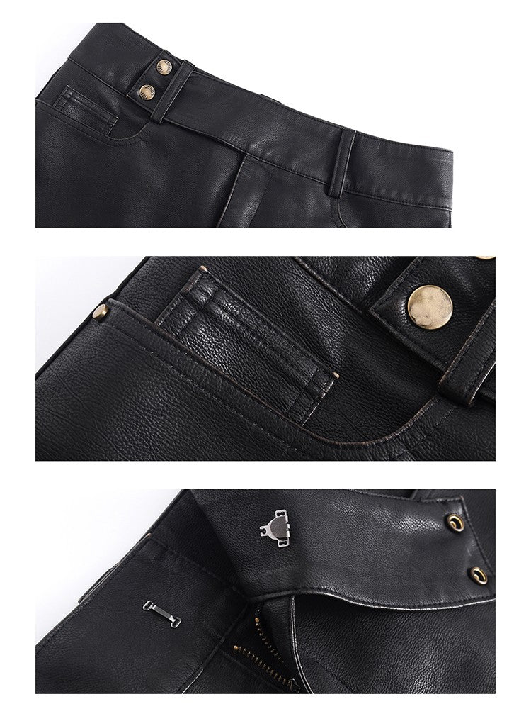 Lautaro Spring Summer Black Mini Skirt Women with Low Waist Short Distressed Pu Leather Skirts for Woman 2024 Gyaru Clothes
