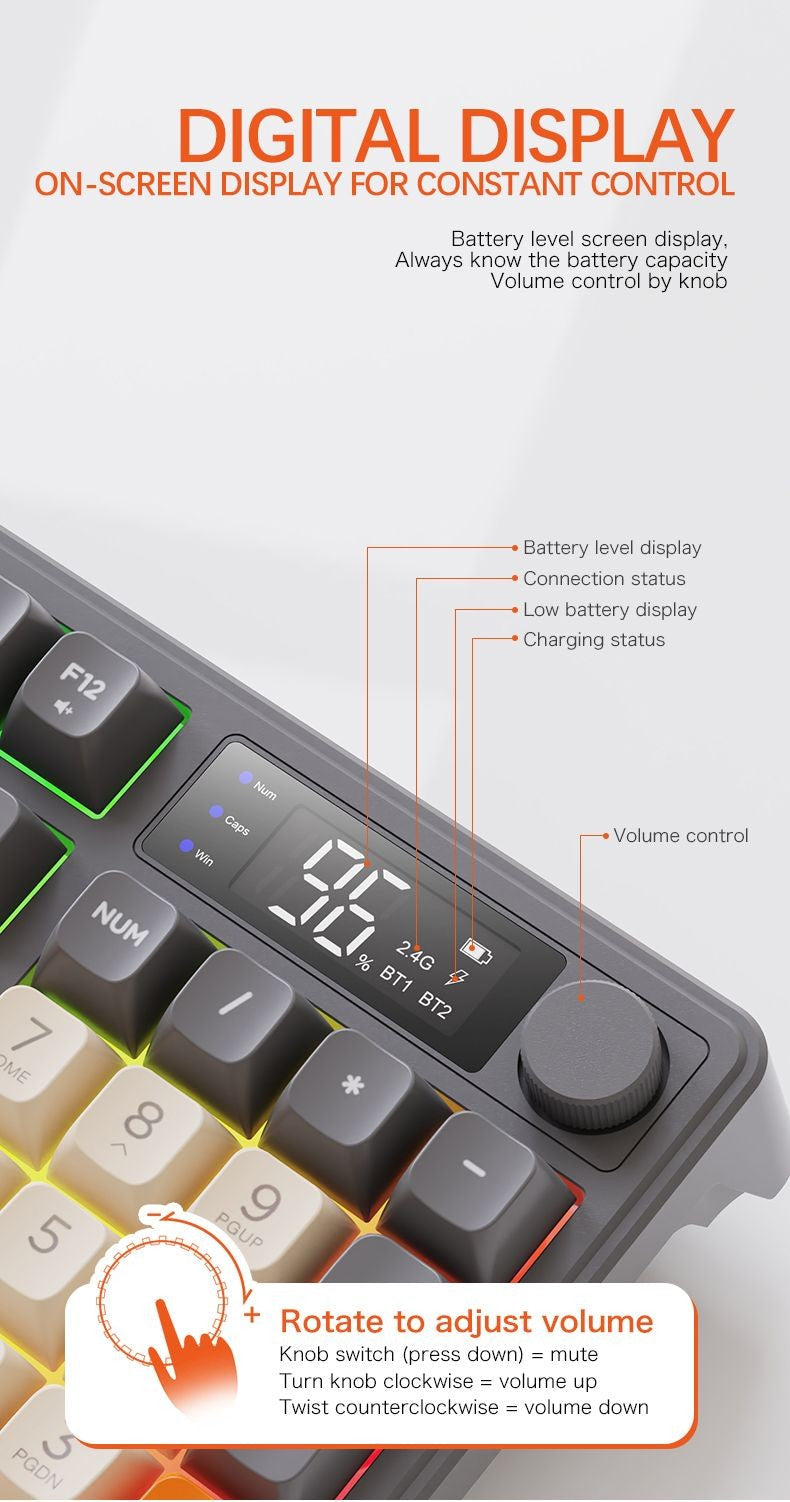 M96 Bluetooth Keyboard Wireless FREEWOLF Screen Gaming Keyboard,Electronic Screen, Multi-Device Connection,Ergonomics Gaming