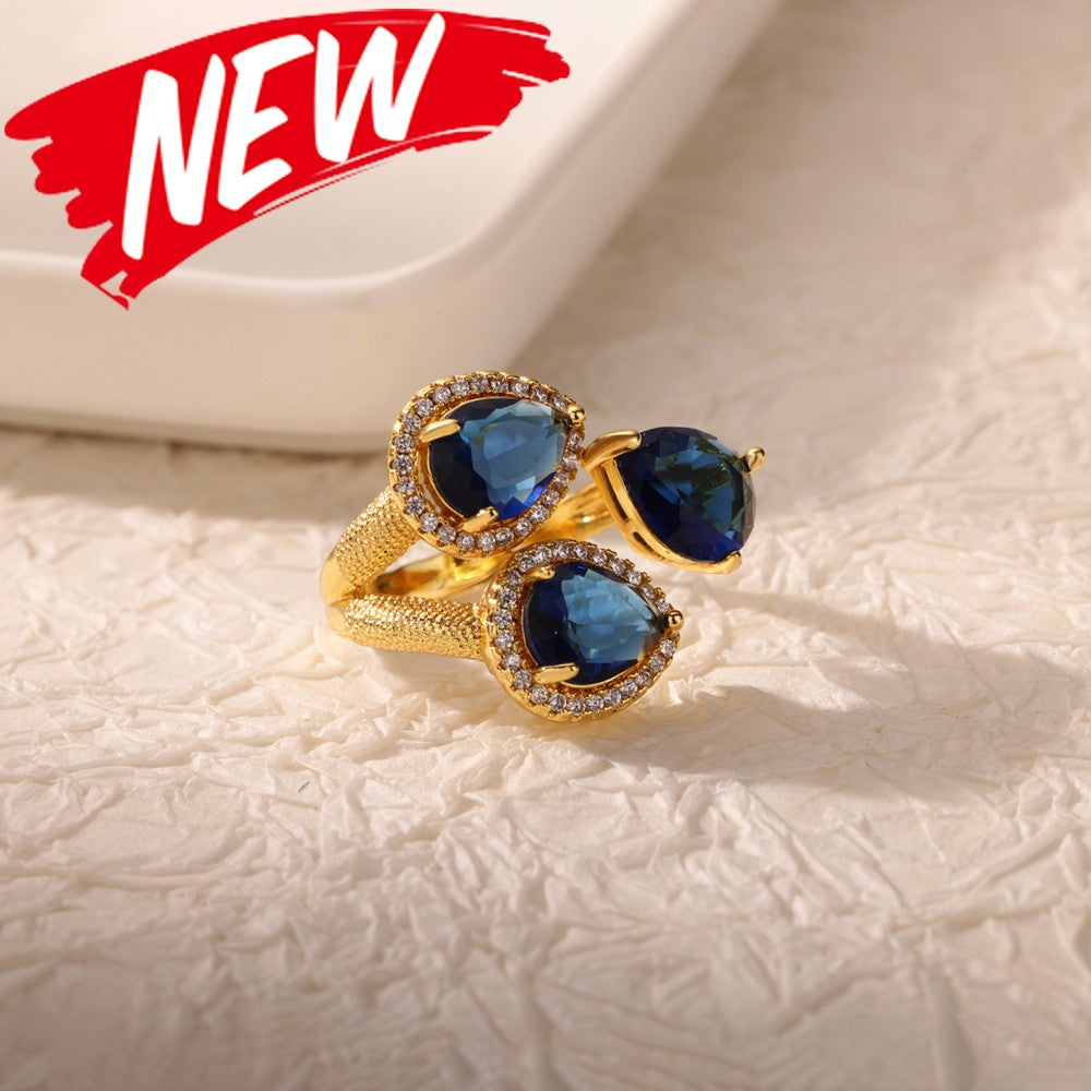 Luxury Stainless Steel Rings Gold Plated Colorful Stone Zircon Crystal Heart Ring For Women Wedding Boho Jewelry Christmas Gift