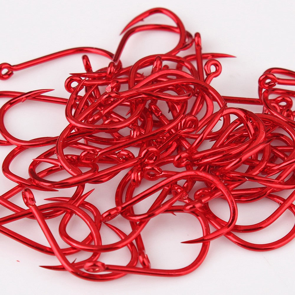 FTK 50-100pcs Gold Fishing Hook High Carbon Steel 1#-12# Barbed Hook With Ringed EYE Red Fishhooks for Carp Fishing Tackle