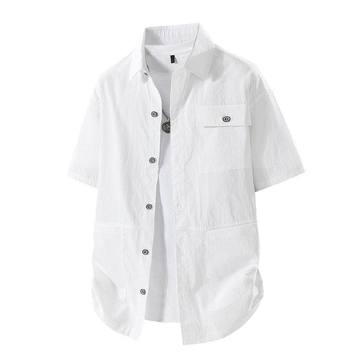 Summer Shirts for Men Big Size 6XL 7XL 8XL Breathable Business Formal Shirt Male Short Sleeve Solid Color Khaki White 50-140KG