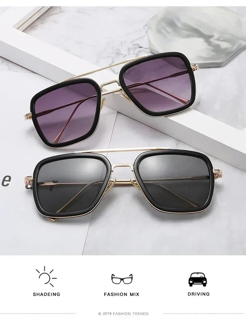Fashion Steampunk Men Sunglasses Tony Stark Iron Man Sun Glasses Vintage Metal Eyewear Steam Punk Sunglass UV400 Male Gafas