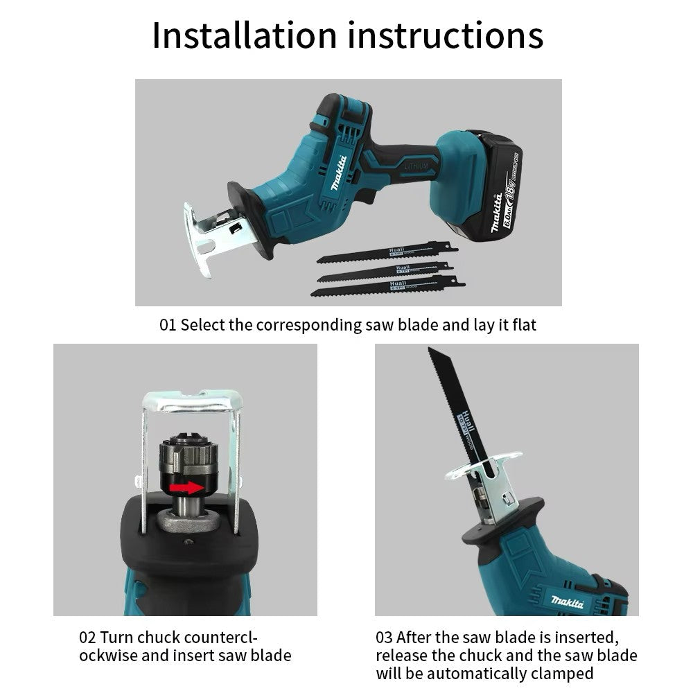 Makita-Brushless Cordless Reciprocating Saw, Electric Power Tool, Portable, Wood, Metal Pipe, Cutting Chain Saw, 18V, ML-505