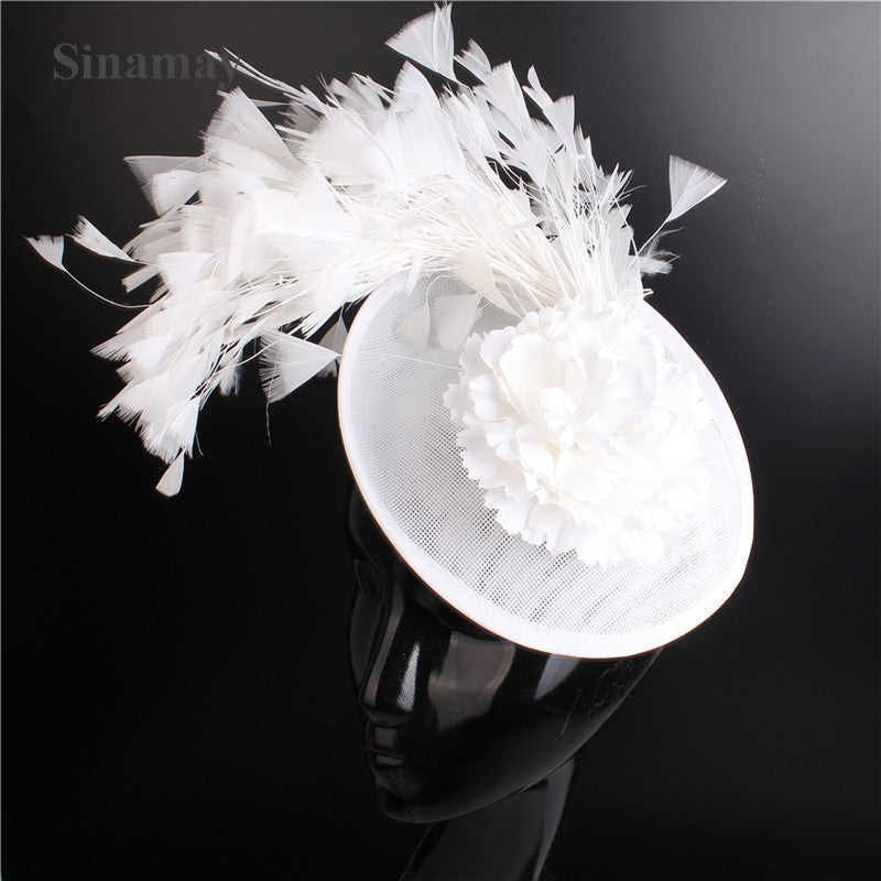 Double hemp yarn pattern design feather accessories big brim sun hat elegant banquet hat wedding beach vacation equestrian hat