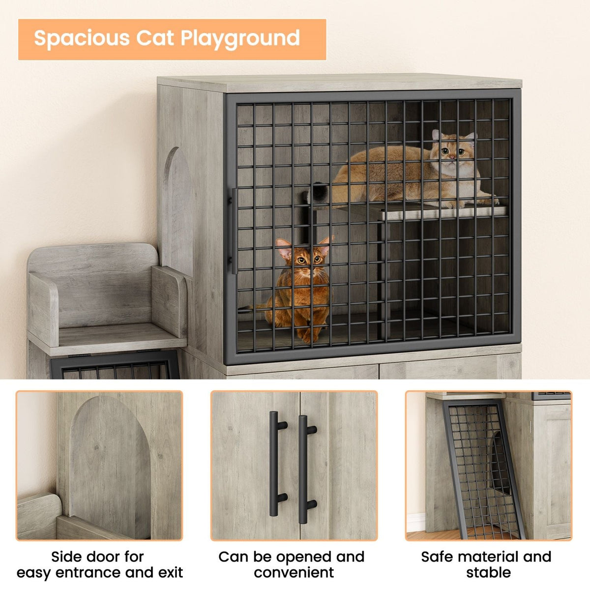 Cat Litter Box Enclosure with Platform,Double Layer Cat Litter Hidden Furniture,Cat Washroom Furniture,Cat House with Ladder