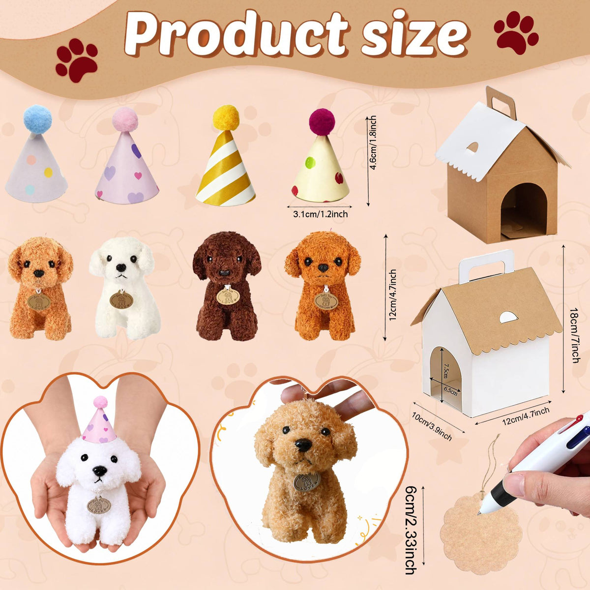 8-36Pcs Puppy Stuffed Animals Bulk Adopt A Puppy Party Favors with Card Hat Paper Boxes Birthday Stuffed Dogs Keychain for Kids