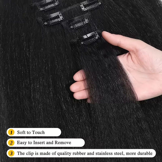 Kinky Straight Clips In Human Hair Extensions Natural Color In Brazilian 100% Remy Human Hair 120G 8Pcs/Set Full Head For Women