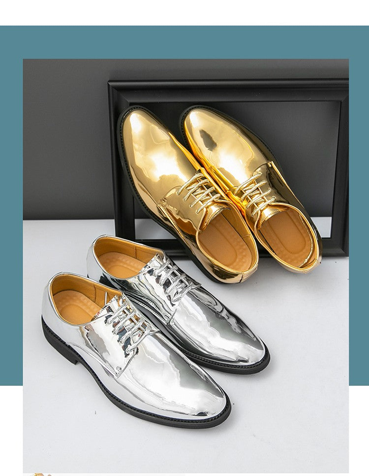 Large Size 38-50 Pointed Leather Shoes Man Business Performance Men's Dress Shoes Luxury Golden Bright Shoes Man Wedding Shoes