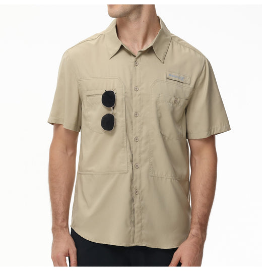 Men's Short Sleeve Lightweight Fishing Shirts, UPF 50+ Breathable Cargo Shirt, Button Down Tactical Shirts with Zip Pocket