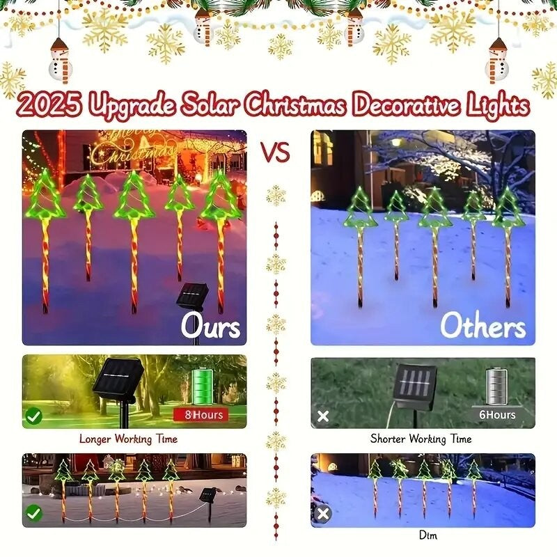 5PC/set Solar Candy Christmas Tree Garden Lights Outdoor Waterproof Lawn Lamp LED Decoration Stake Lights For Yard Festive Party