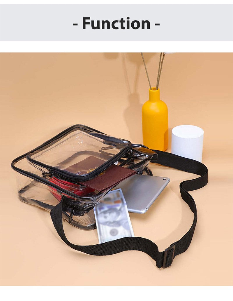 TINYAT Clear Men's Crossbody Bag PVC Double Pocket Travel Bag Adjustable Shoulder Straps Single Shoulder Bag for Daily Commuting