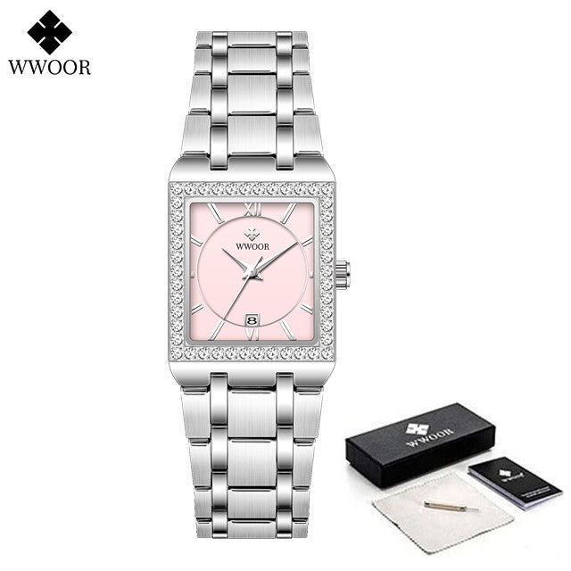 WWOOR Top Brand Luxury New Ladies Diamond Watch Fashion Square lady Wrist Watch Simple Women Dress Small Watch Relogio Feminino
