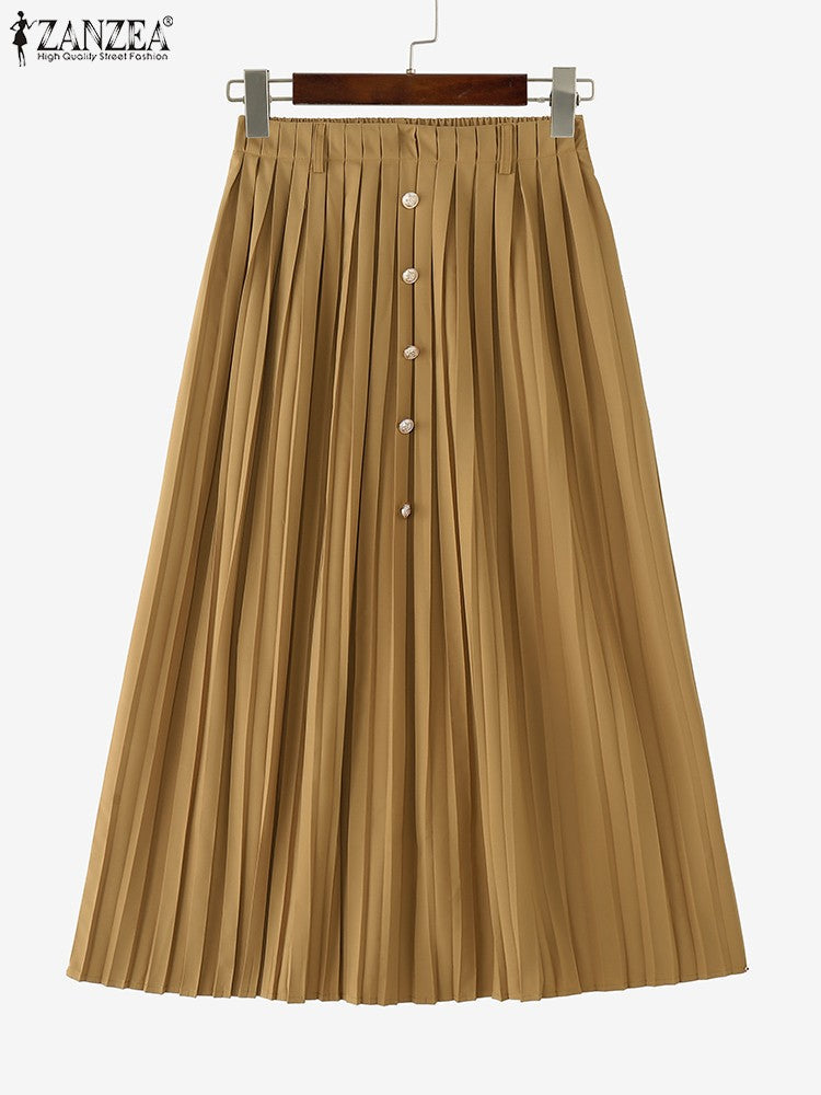 Autumn Skirts Plus Size 2025 ZANZEA Elegant Women High Waist Party Pleated Skirt Jupes Stylish Solid A-line OL Work Faldas Saia