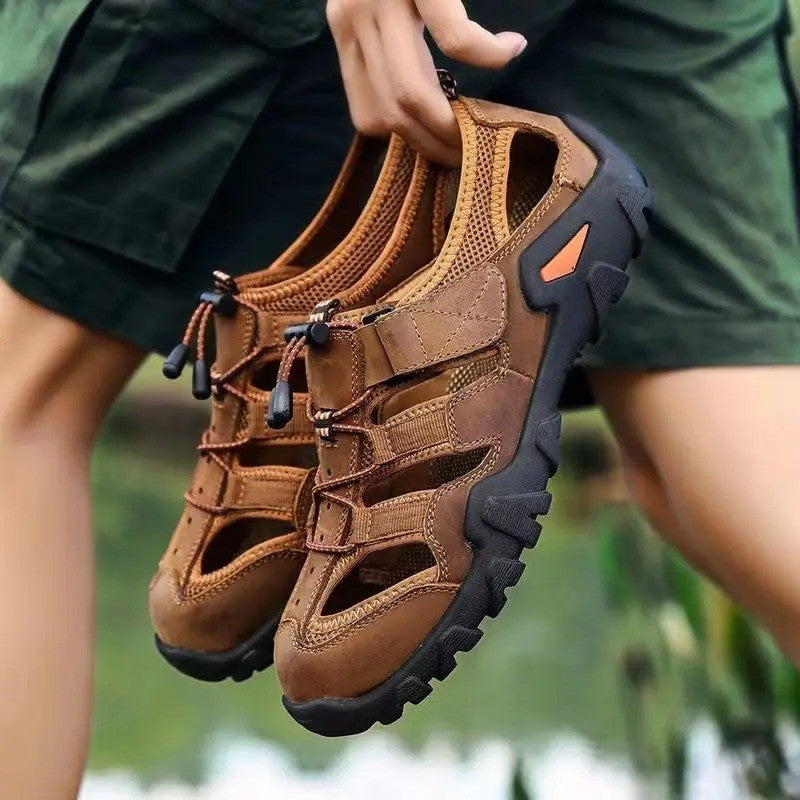 New Summer Mens Sandals Genuine Leather Antiskid Breathable Outdoor Sandalias Trekking Casual Beach Shoe Male Loafers Big Size