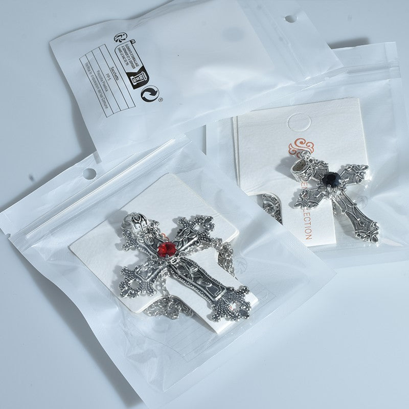 Punk Crystal Cross Pendant Necklace Gothic Clavicle Necklace Aesthetic Jewelry Men's Women's Party Gifts