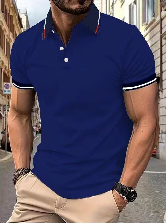 Men's new top Polo shirt T-shirt Summer men's short sleeve color lapel casual fashion white shirt T-shirt men's short sleeve